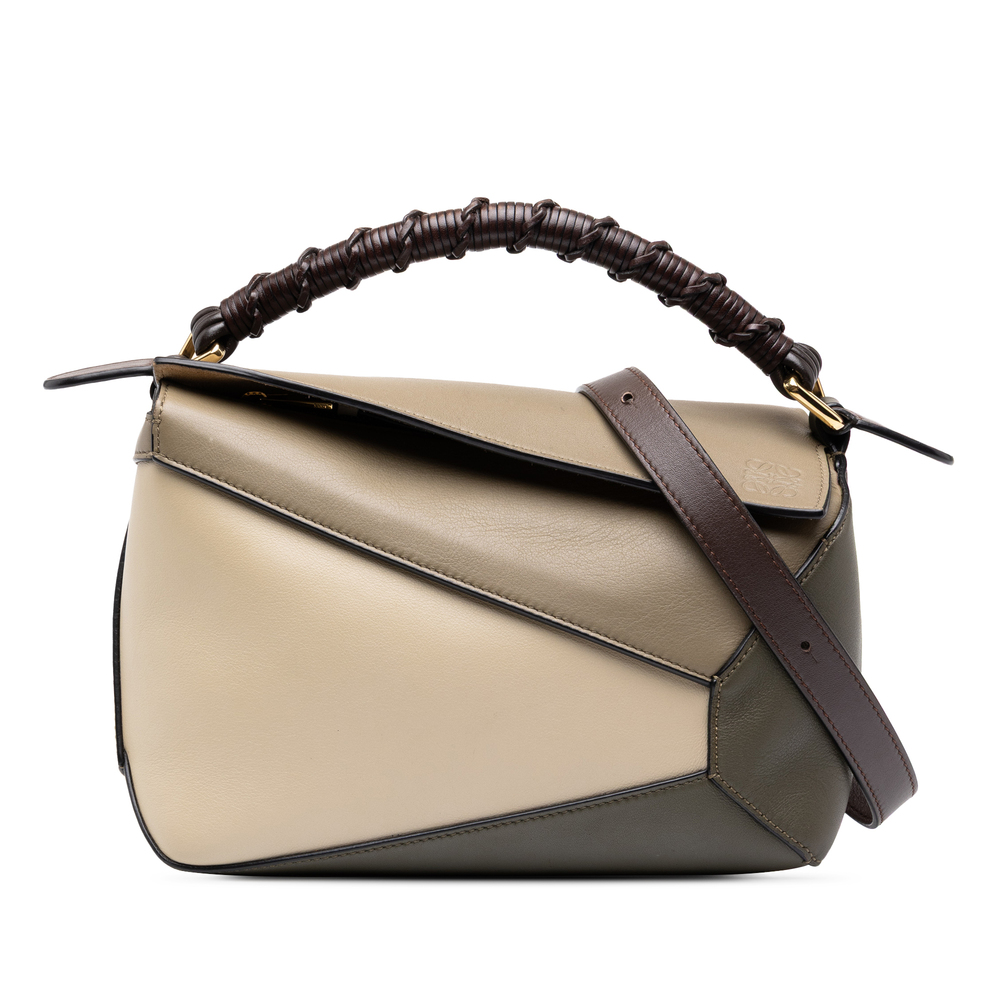 Pre-Loved LOEWE Small Tricolor Calfskin Braided Puzzle Edge Satchel